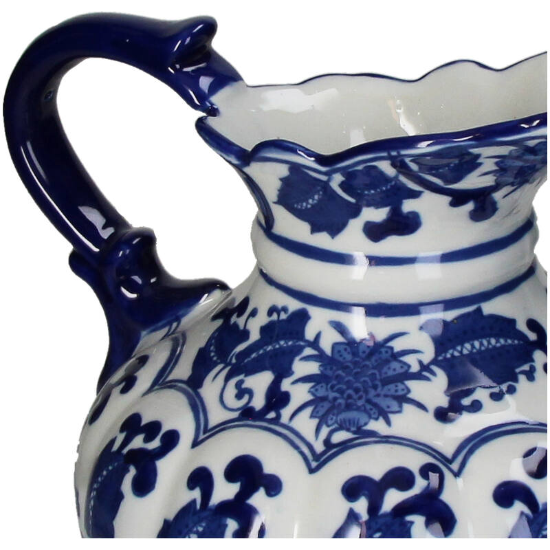 Traditional Jug Flower Vase Aekinga - 25x23.5x19.5cm - White Blue Porcelain