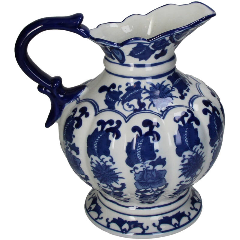 Traditional Jug Flower Vase Aekinga - 25x23.5x19.5cm - White Blue Porcelain