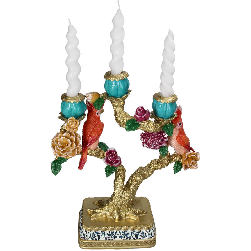 Vintage Style Birds Candelabra - H36x29.5x11.5cm - Polyresin