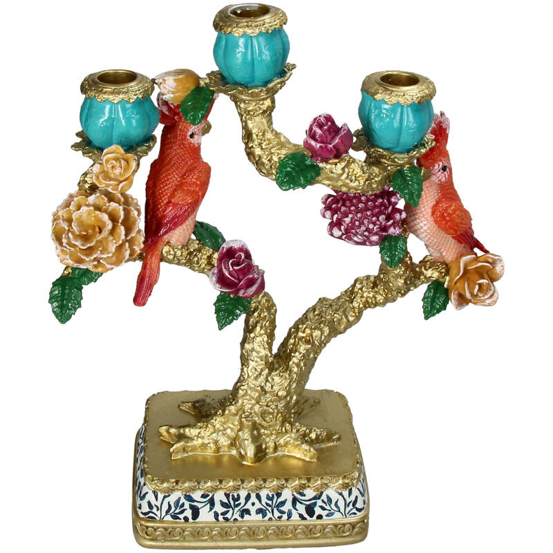 Vintage Style Birds Candelabra - H36x29.5x11.5cm - Polyresin