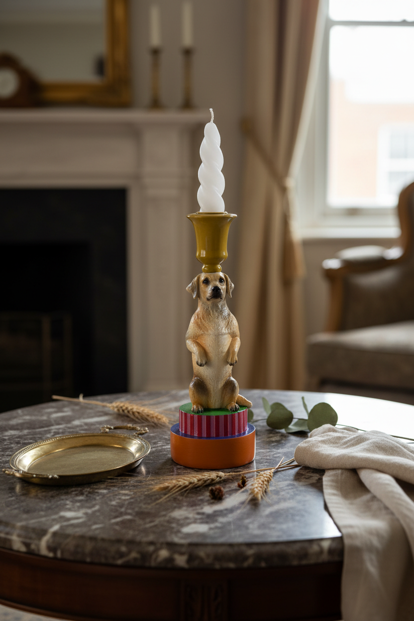 Vintage Style Golden Retriever Dog Candleholder - H23x8x8cm - Polyresin