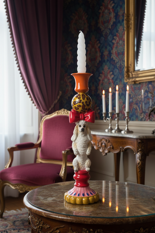 Vintage Style Poodle Dog Candlestick - H36x10.5x10.5cm - Polyresin