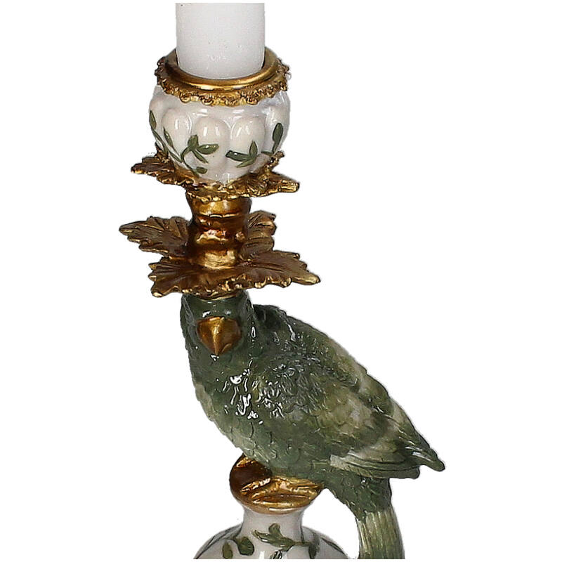 Vintage Style Parrot Candleholder - Polyresin Green