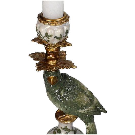Vintage Style Parrot Candleholder - Polyresin Green