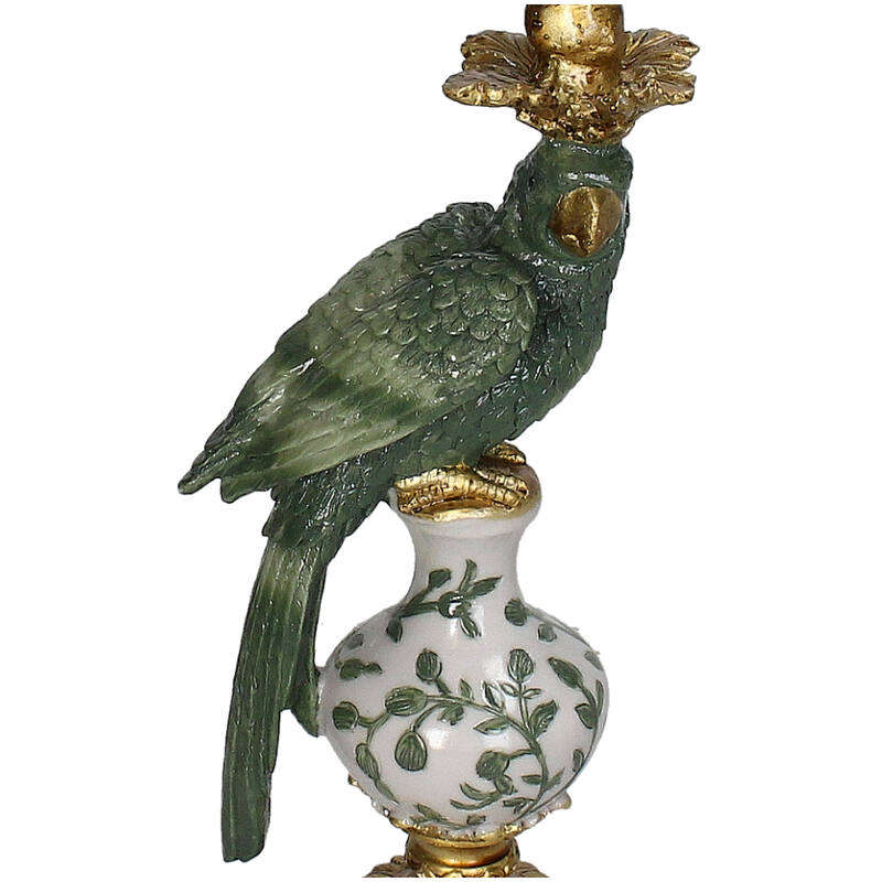 Vintage Style Parrot Candleholder - Polyresin Green