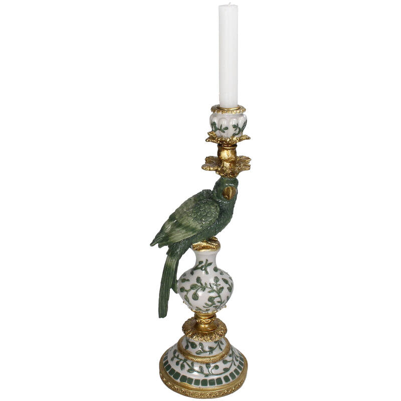 Vintage Style Parrot Candleholder - Polyresin Green
