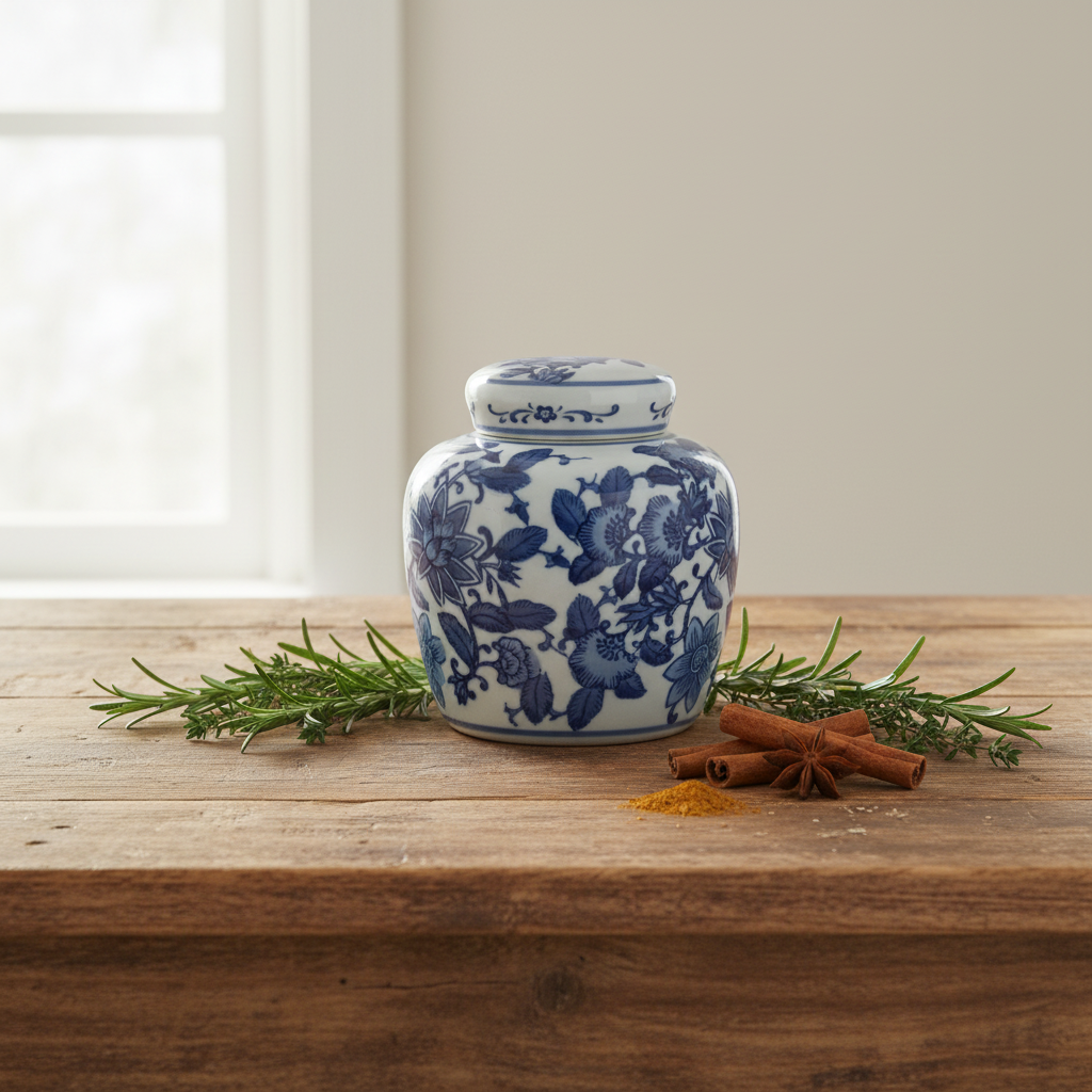 Ginger Jar Pot Oirlo - 13x11x11cm - White Blue Porcelain
