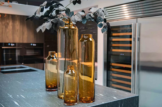 LONGO Vase - AMBER Colour by DutZ - Lowlands Design -  - Transform your space with DutZ tall vases: exquisite hand-blown glassware, pots, bowls, and candleholders, now available for purchase in the UK. - #tag1# - #tag2# - #tag3# - #tag4#