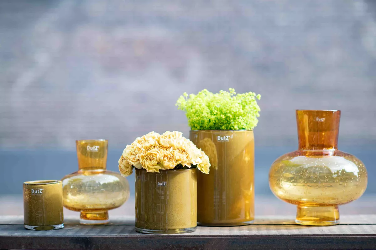 VASE MODEST - GOLD BUBBLES Colour by DutZ - Lowlands Design -  - Find your statement piece with beautiful DutZ Collection vases: expertly crafted hand-blown glassware, pots, bowls, and candleholders, available for UK delivery. - #tag1# - #tag2# - #tag3# - #tag4#