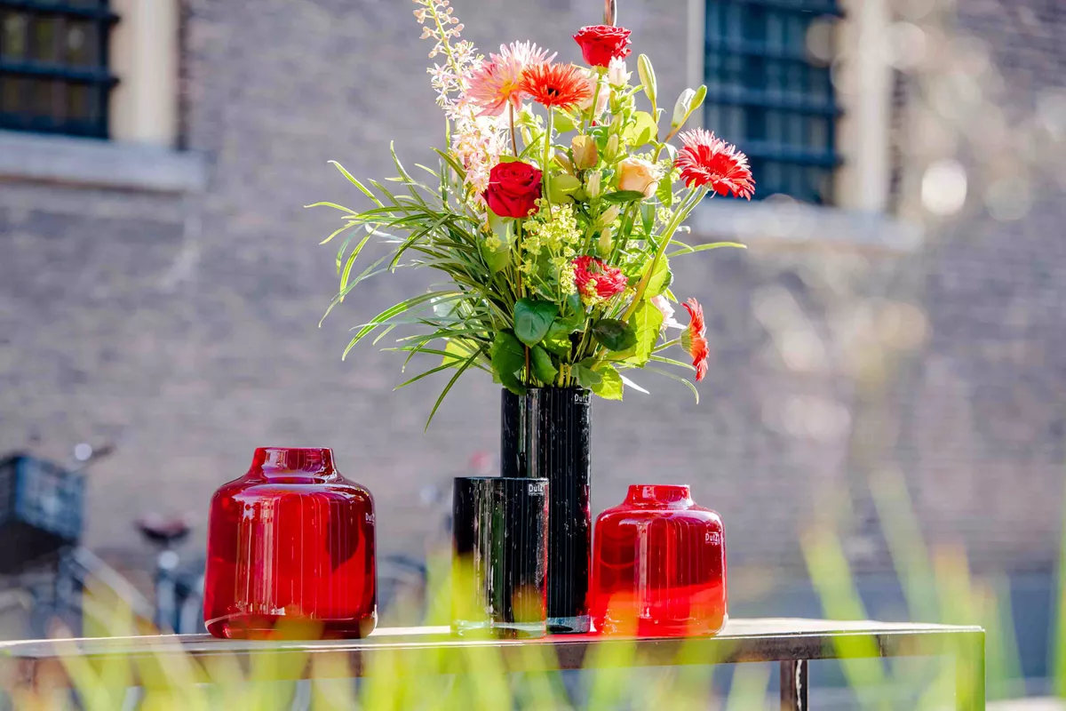 VASE TISZA - RED Colour by DutZ - Lowlands Design -  - Elevate your home décor with colourful and colour luxury DutZ vases, such as red, white and brown and blue: handcrafted glassware, pots, bowls, and candleholders, offering unrivaled elegance in the UK market. - #tag1# - #tag2# - #tag3# - #tag4#