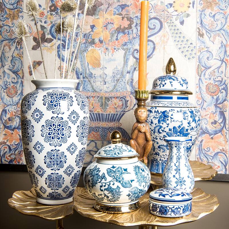 Dutch Blauw Flower Vase Moerdijk - 36x18x18cm - Blue White Porcelain
