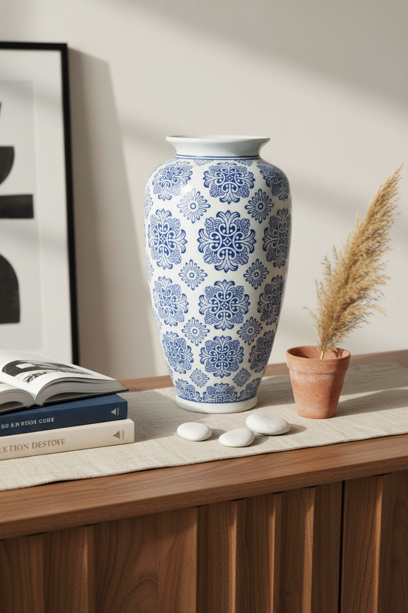 Dutch Blauw Flower Vase Moerdijk - 36x18x18cm - Blue White Porcelain
