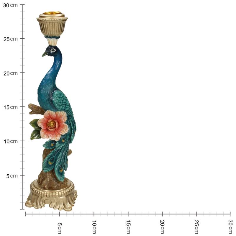 Vintage Style Peacock Candleholder L - H29x10x10cm - Polyresin