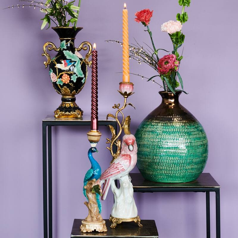 Vintage Style Peacock Candleholder L - H29x10x10cm - Polyresin
