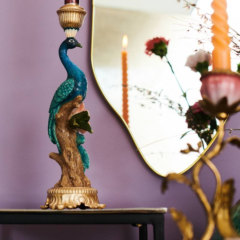 Vintage Style Peacock Candleholder L - H29x10x10cm - Polyresin