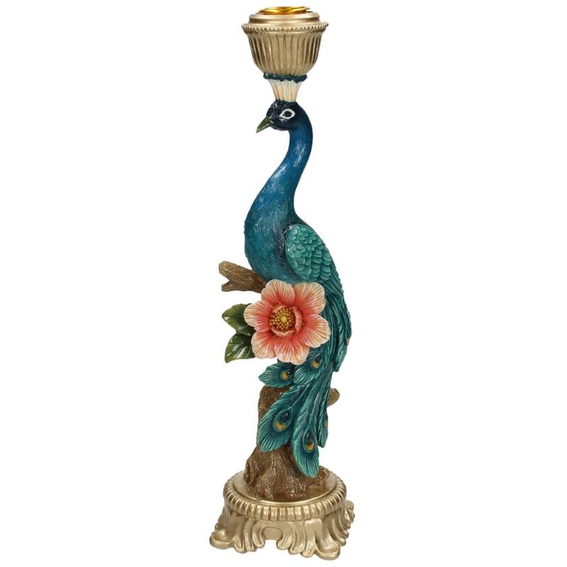 Vintage Style Peacock Candleholder L - H29x10x10cm - Polyresin