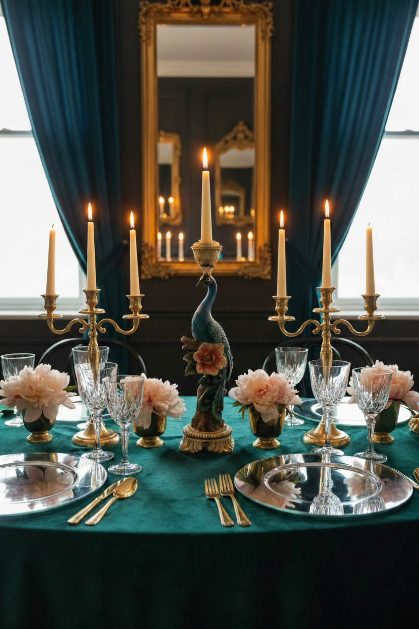 Vintage Style Peacock Candleholder L - H29x10x10cm - Polyresin
