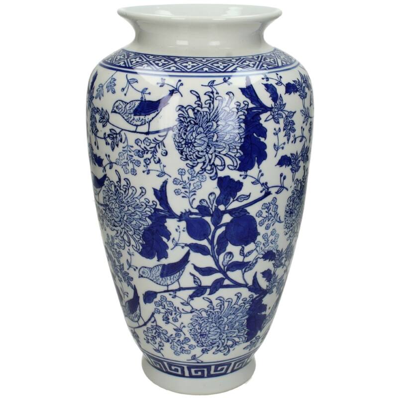 Chinoserie Flower Vase Leusden - 36x18x18cm - Blue White Porcelain