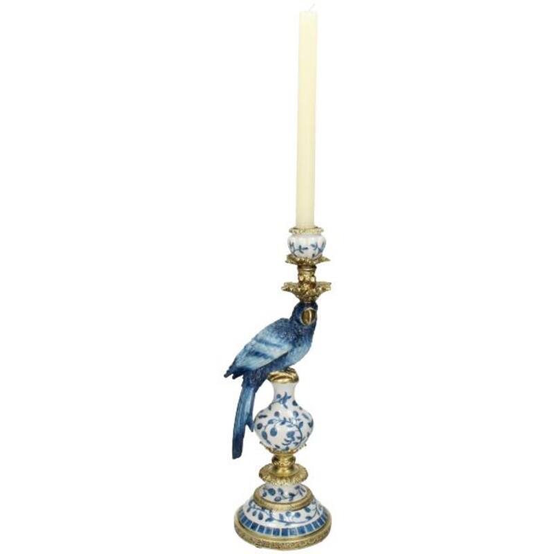 Vintage Style Parrot Candleholder L - H40x13x15cm - Polyresin Blue