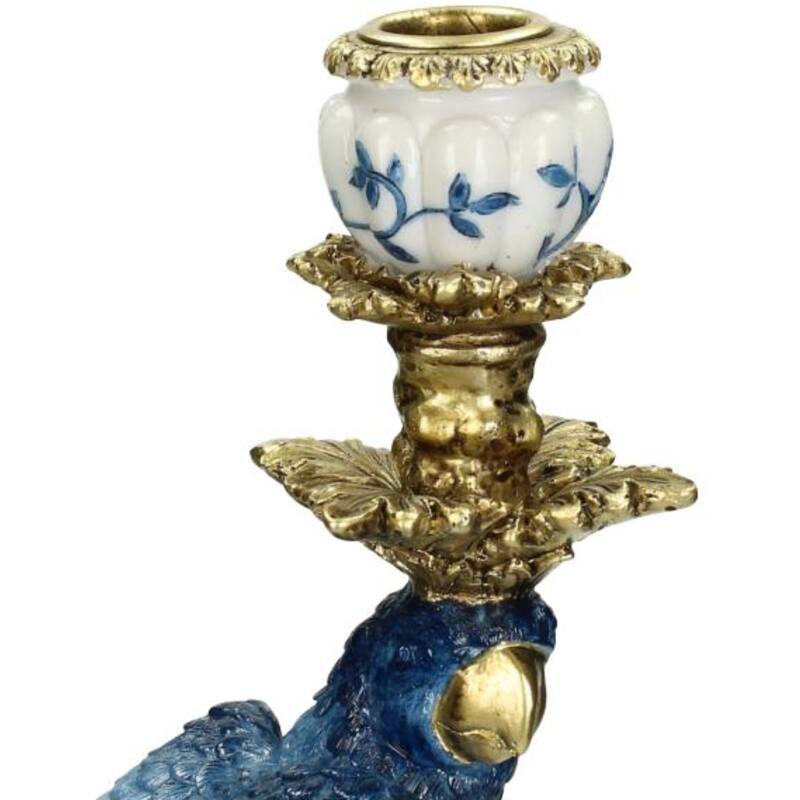 Vintage Style Parrot Candleholder L - H40x13x15cm - Polyresin Blue