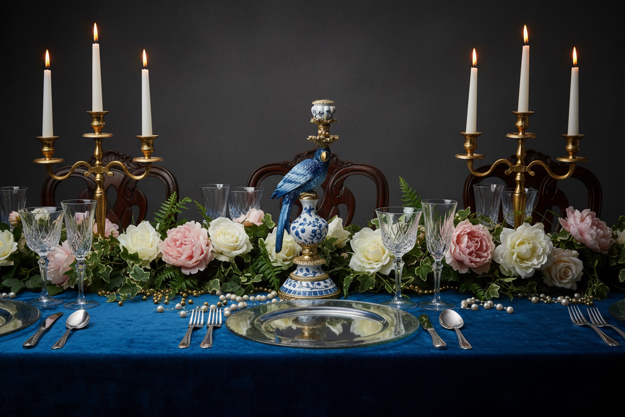 Vintage Style Parrot Candleholder L - H40x13x15cm - Polyresin Blue