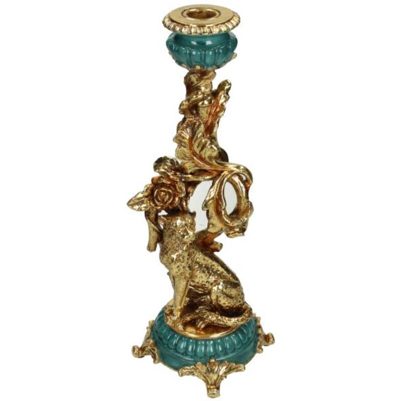 Vintage Style Leopard Candleholder - H34x12x12cm - Polyresin