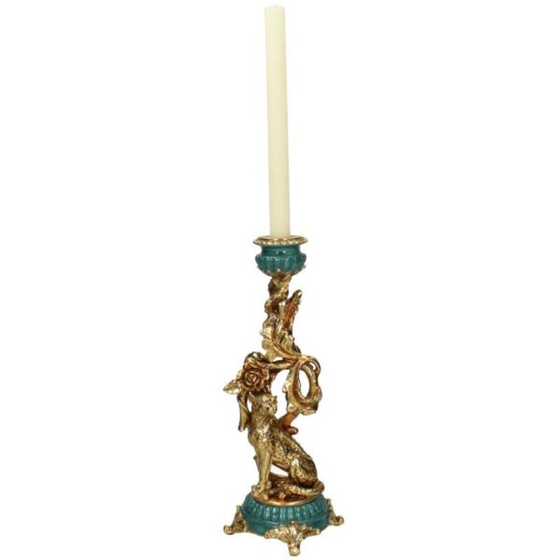 Vintage Style Leopard Candleholder - H34x12x12cm - Polyresin