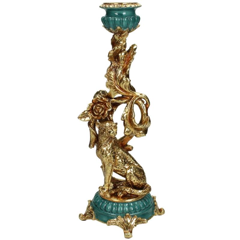 Vintage Style Leopard Candleholder - H34x12x12cm - Polyresin