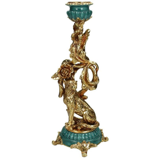 Vintage Style Leopard Candleholder - H34x12x12cm - Polyresin