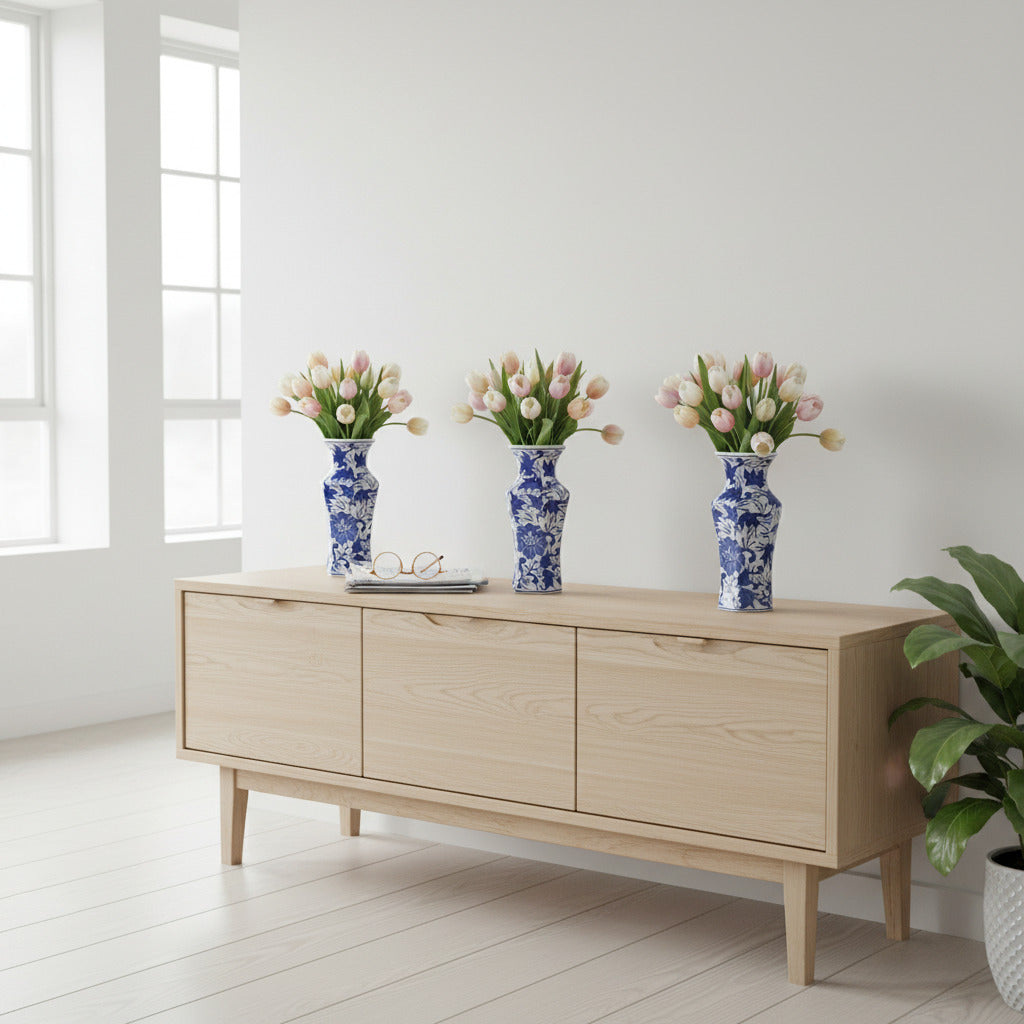 Dutch Blauw Vase Emmen - 21x10x10cm - White Blue Porcelain Ceramic