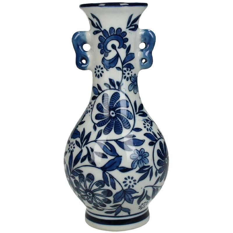 Dutch Blauw Flower Vase Aalsmeer - 21x10x10cm - Blue White Porcelain