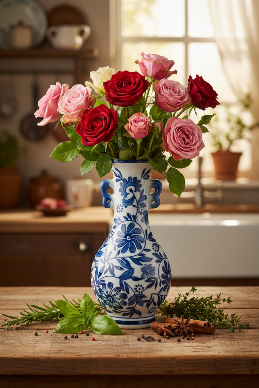 Dutch Blauw Flower Vase Aalsmeer - 21x10x10cm - Blue White Porcelain