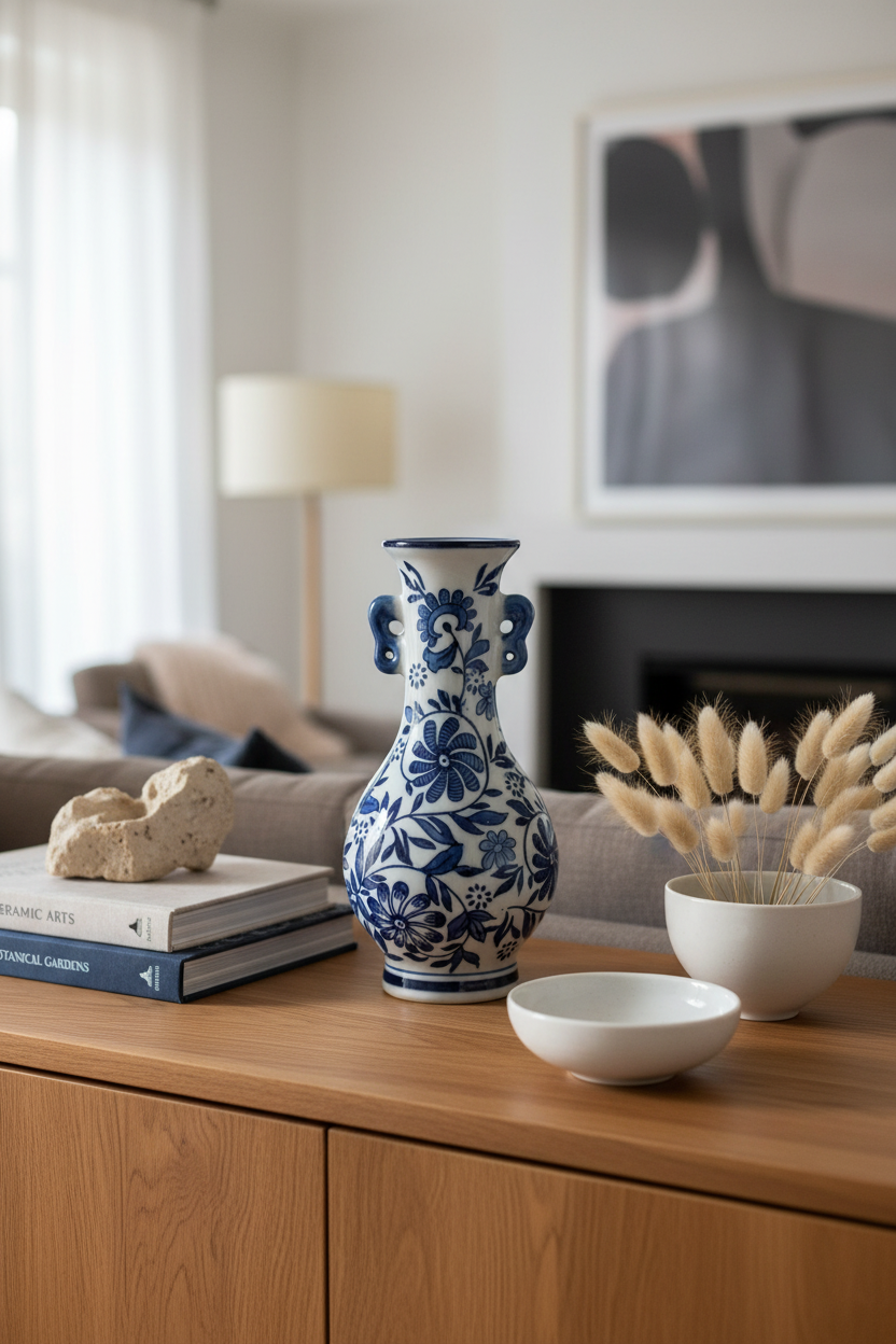 Dutch Blauw Flower Vase Aalsmeer - 21x10x10cm - Blue White Porcelain