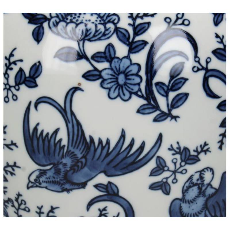 Detailed design of a Blue and White Porcelain Jar featuring intricate floral and bird patterns