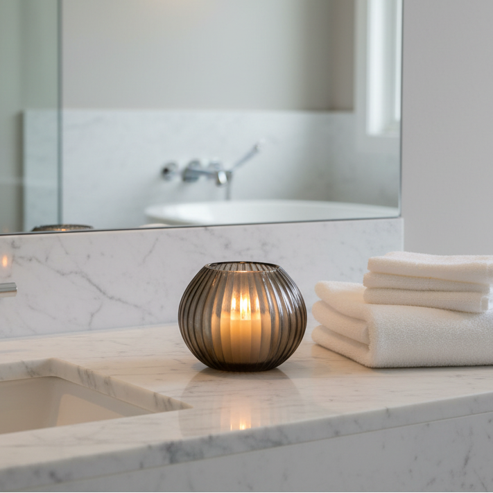 QUARTZ Candleholder- H12 D15 cm - INDIGO SMOKE