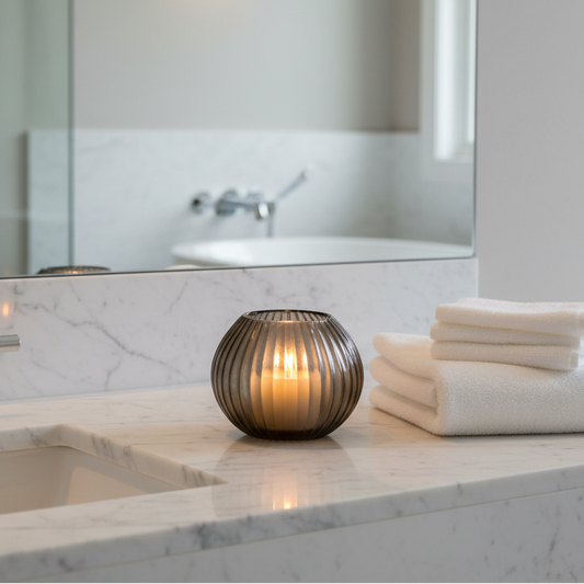 QUARTZ Candleholder- H12 D15 cm - INDIGO SMOKE