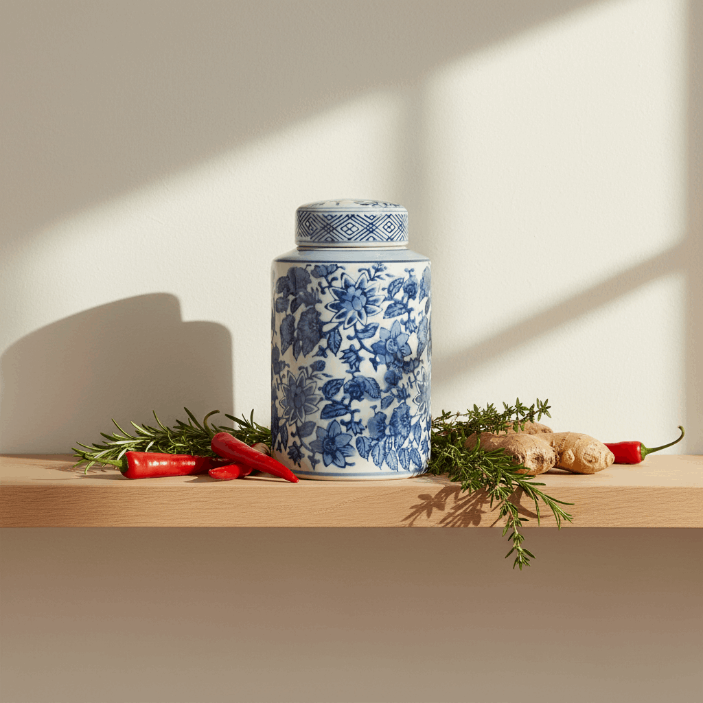 Ginger Jar Pot Veere - 14x8x8cm - White Blue Porcelain