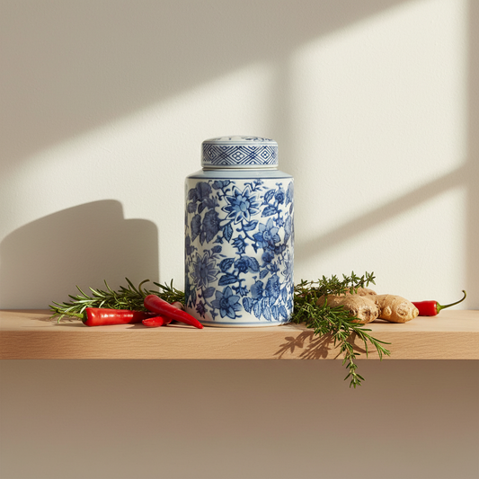 Ginger Jar Pot Veere - 14x8x8cm - White Blue Porcelain