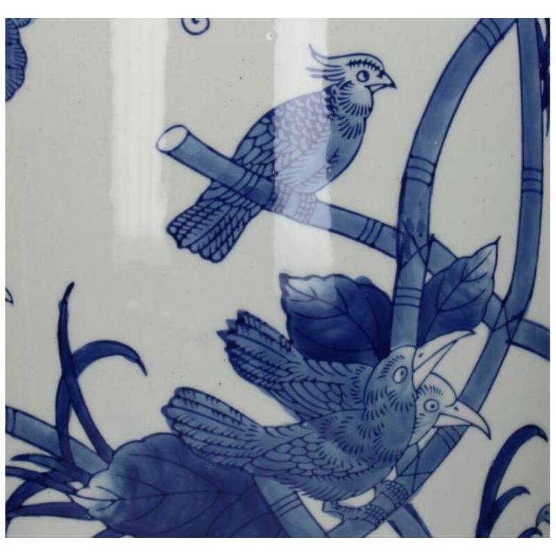 Lowlands Design chinoiserie ceramic large floor vase featuring intricate blue bird designs