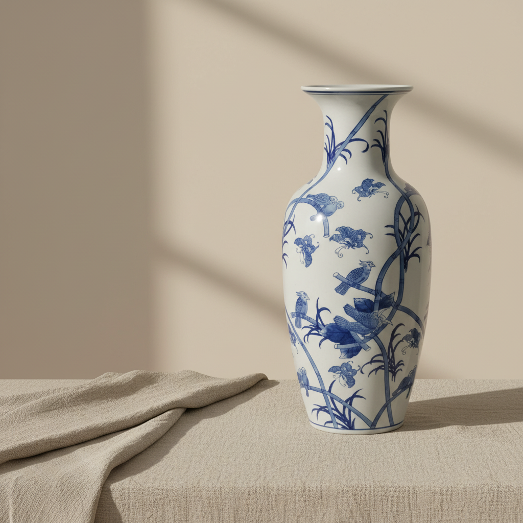 Decorative Floorvase XL Limburg - 63x27x27cm - White Blue Porcelain Ceramic