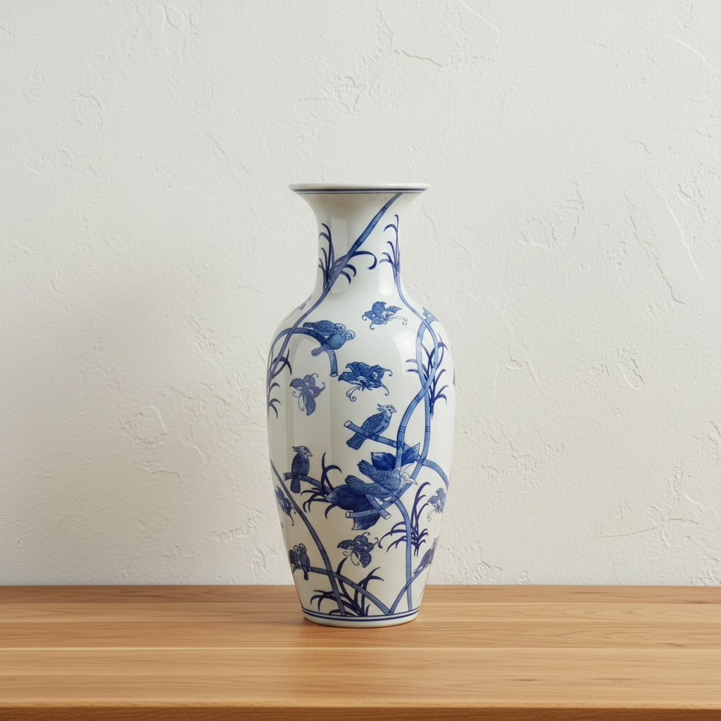 Decorative Floorvase XL Limburg - 63x27x27cm - White Blue Porcelain Ceramic