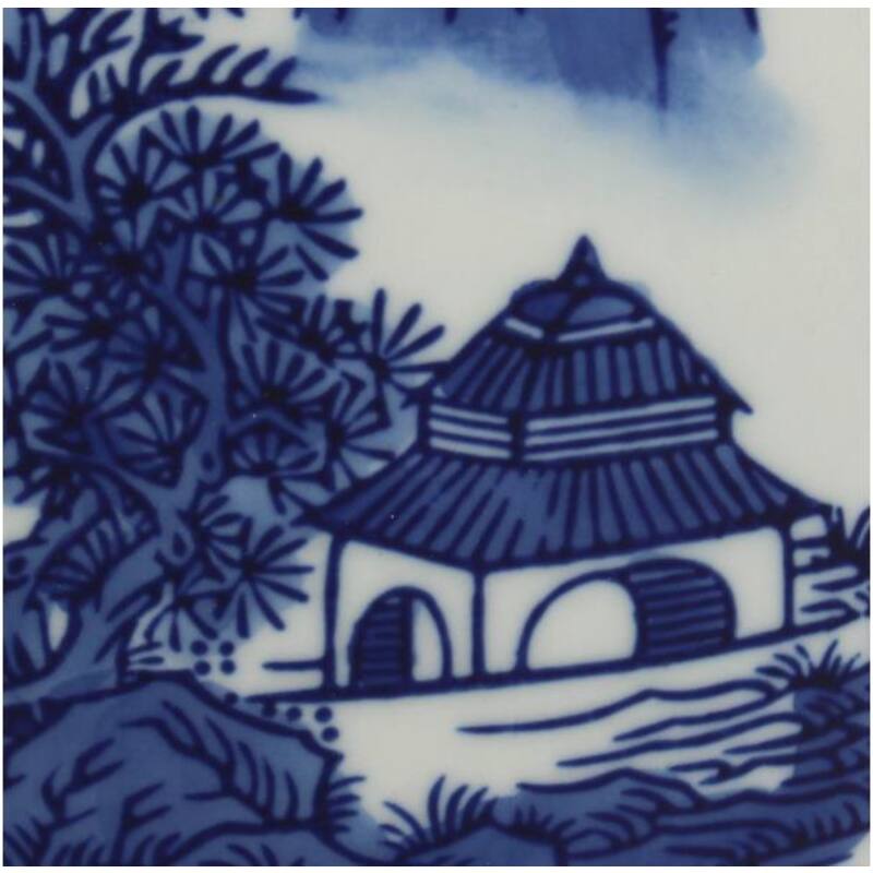 Chinoiserie Ginger Jar Pot with intricate blue and white design featuring traditional Asian architecture