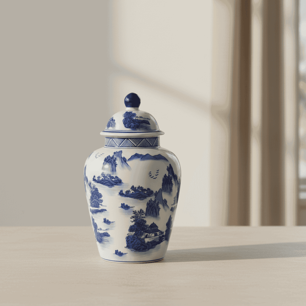 Chinoiserie Ginger Jar Pot & Vase Zwolle - 35x18x18cm - White Blue Porcelain