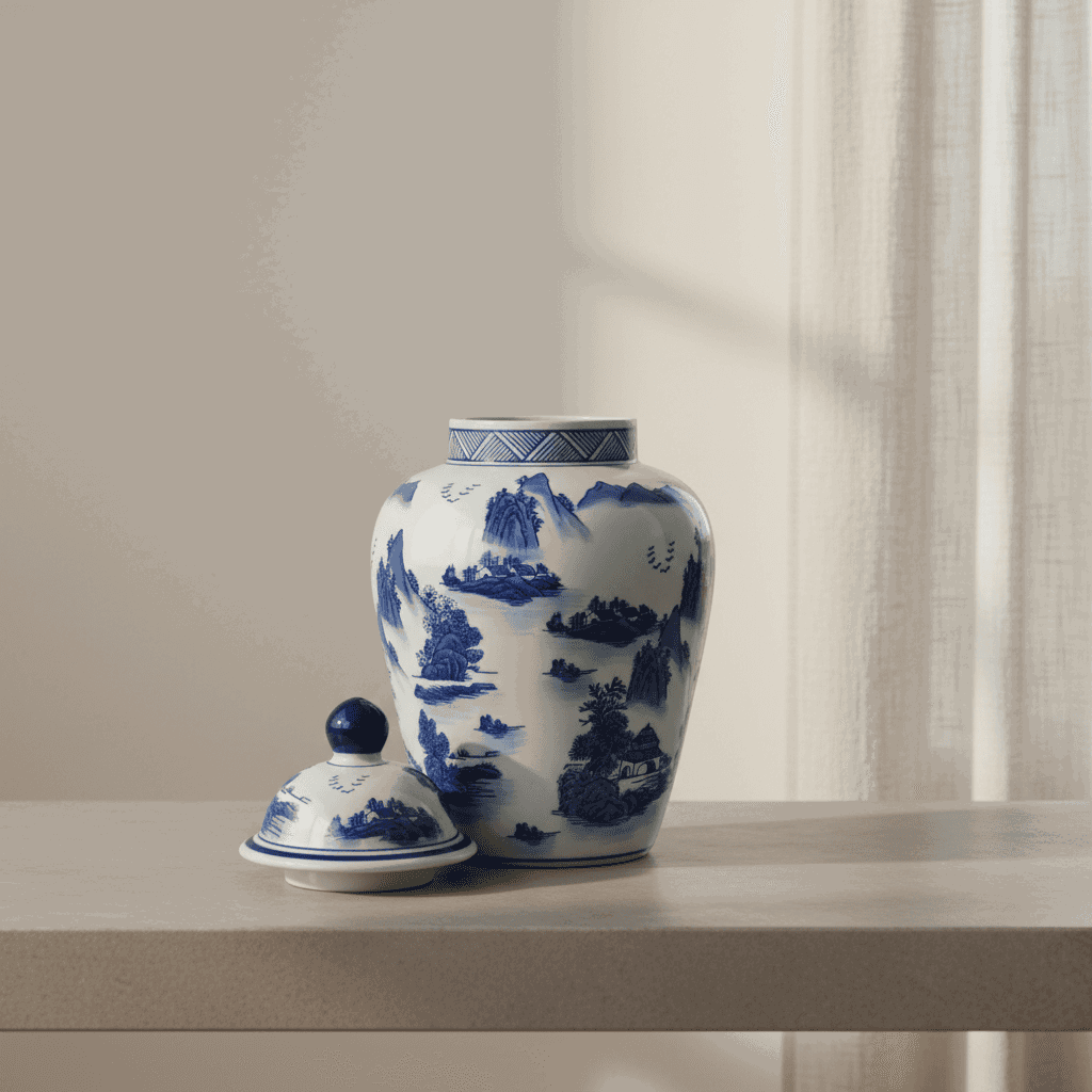 Chinoiserie Ginger Jar Pot & Vase Zwolle - 35x18x18cm - White Blue Porcelain