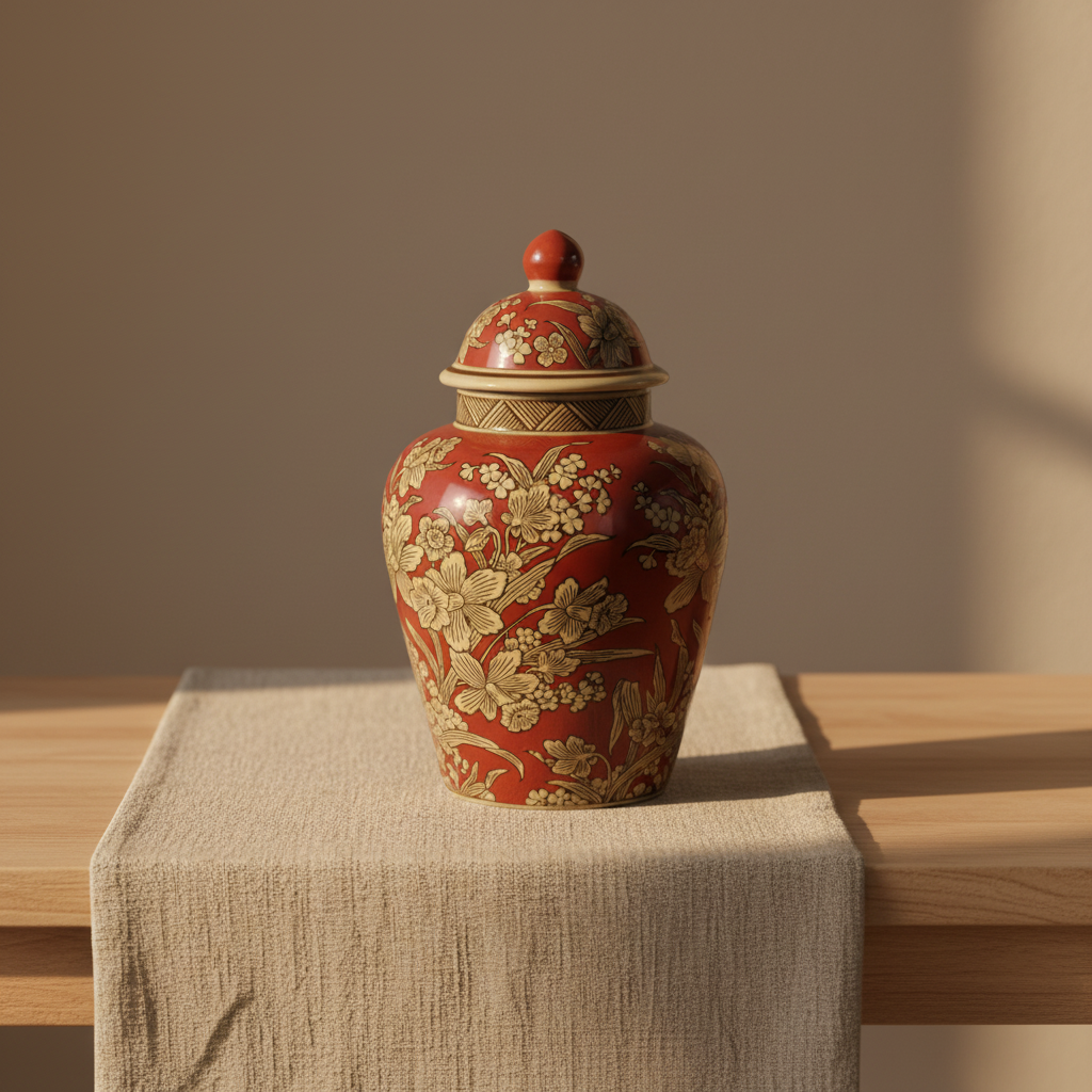 Chinoiserie Ginger Jar Pot Nistelrode - 35x21x21cm - Red Gold Porcelain