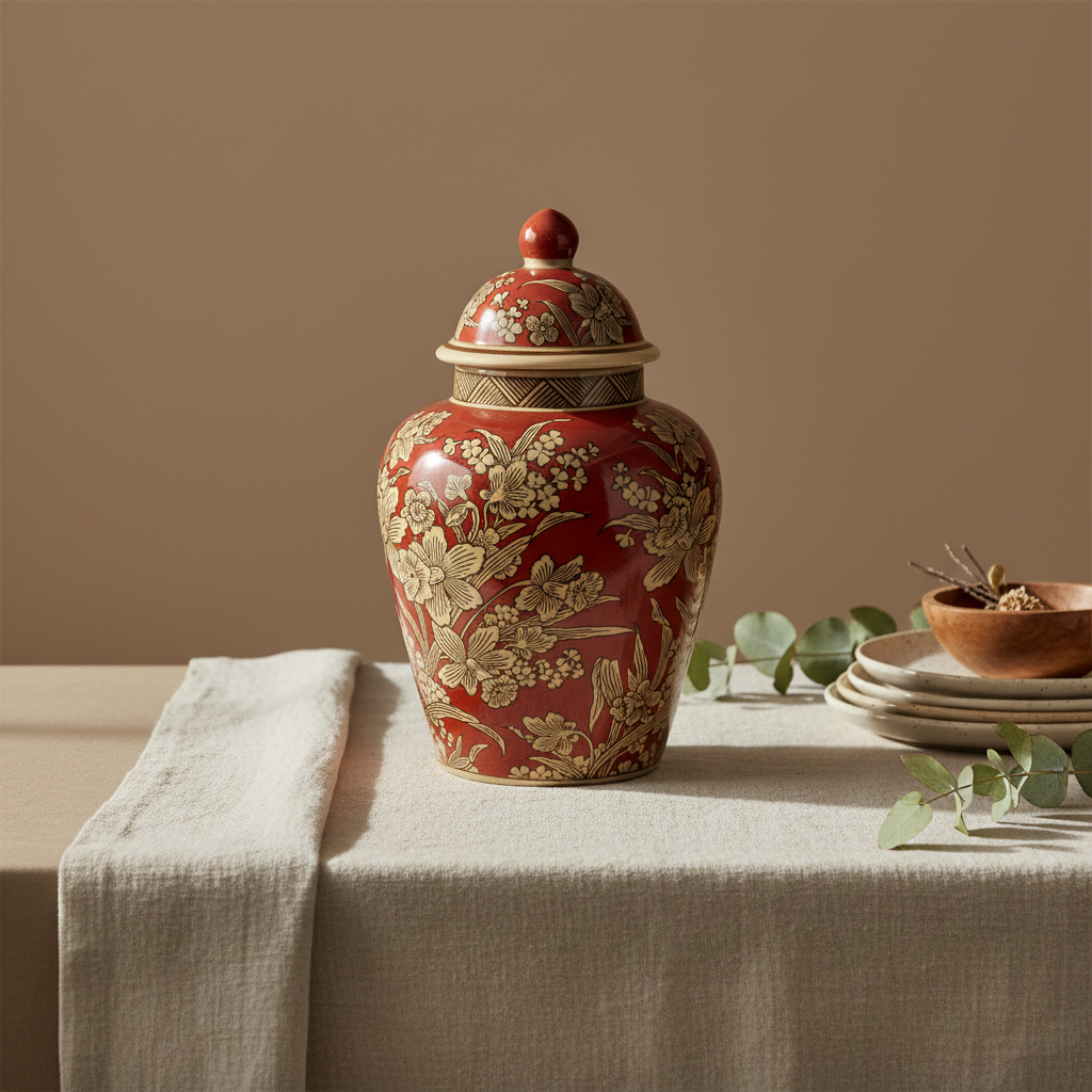 Chinoiserie Ginger Jar Pot Nistelrode - 35x21x21cm - Red Gold Porcelain