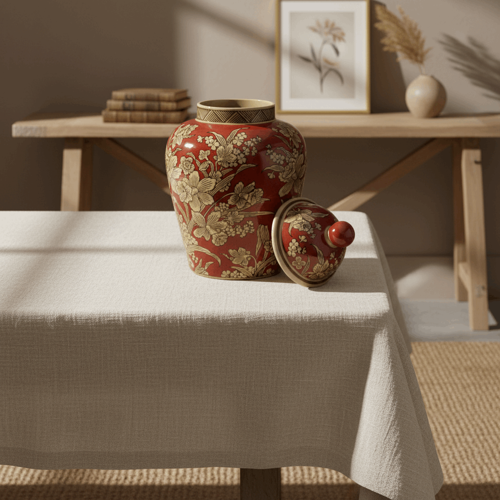 Chinoiserie Ginger Jar Pot Nistelrode - 35x21x21cm - Red Gold Porcelain