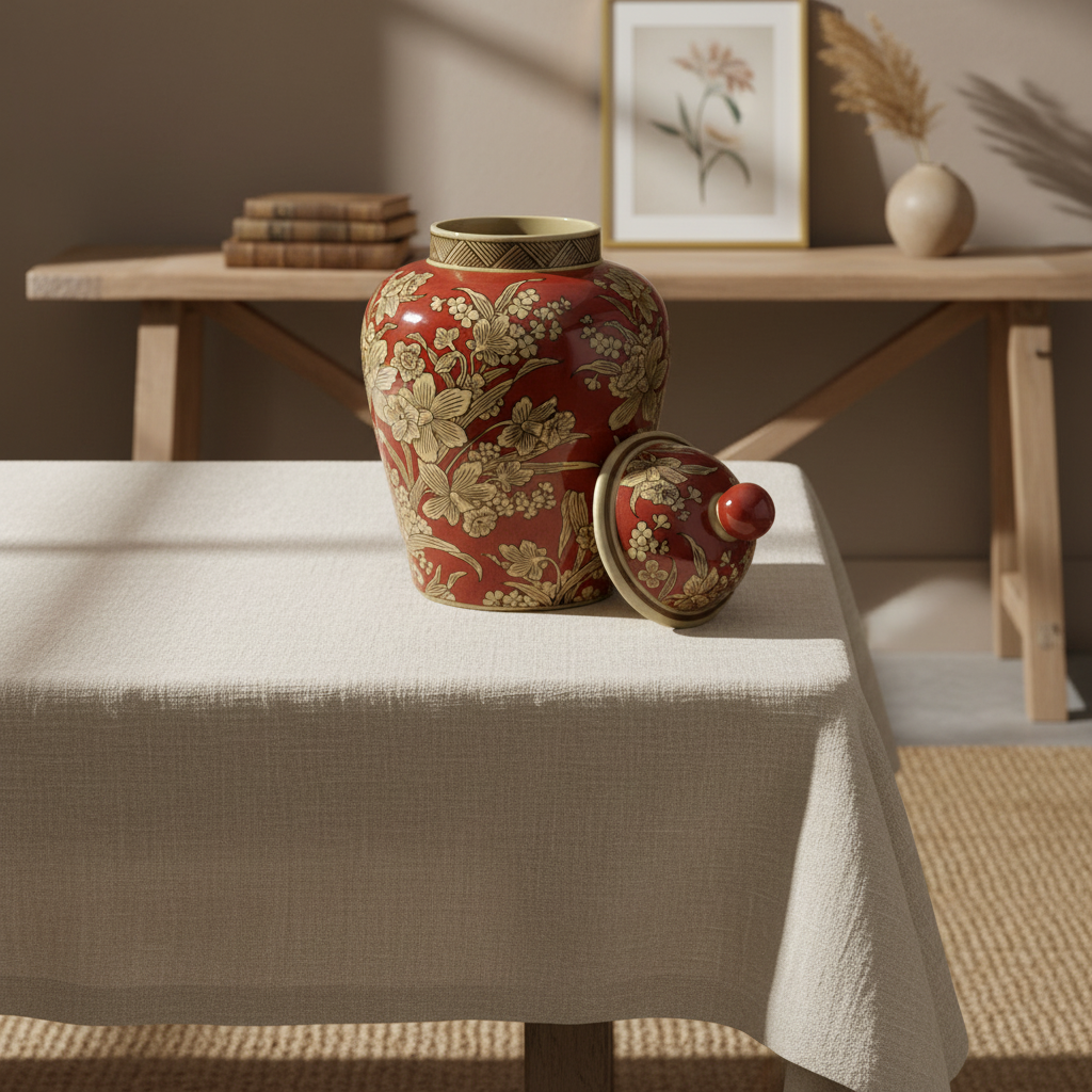 Chinoiserie Ginger Jar Pot Nistelrode - 35x21x21cm - Red Gold Porcelain