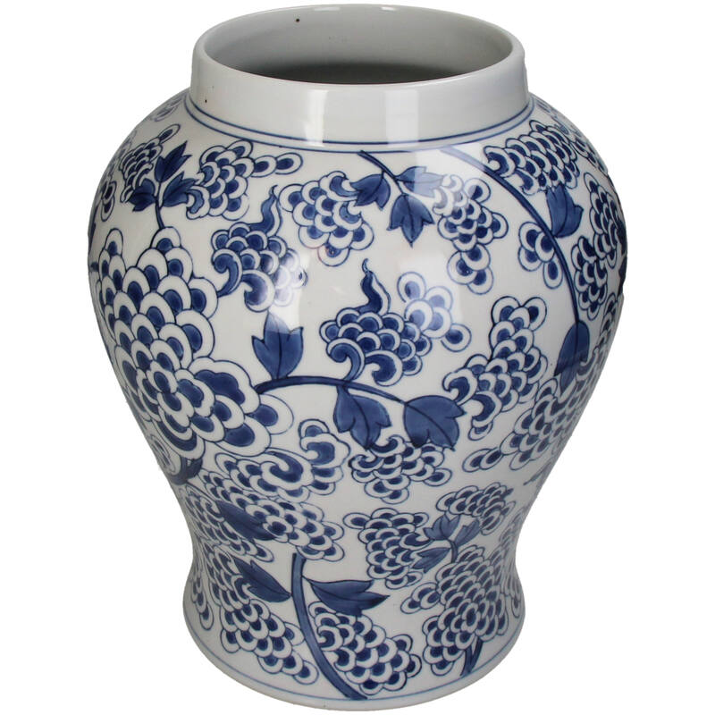Lowlands Design Chinoiserie Ginger Jar Pot & Vase with Blue Floral Patterns for Classic Home Decor