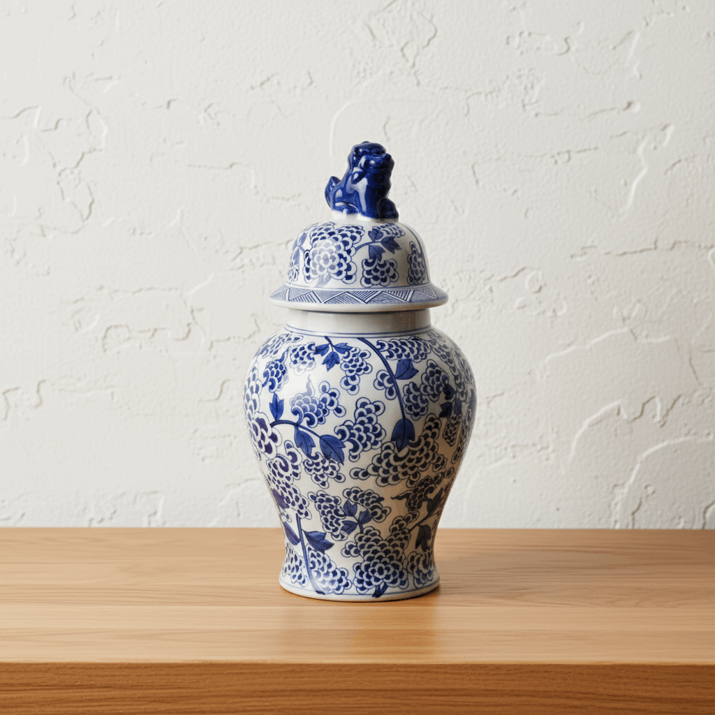 Chinoiserie Ginger Jar Pot & Vase Venray - 46x25x25cm - White Blue Porcelain